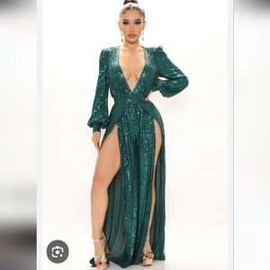 Fashion Nova Women's 2X Sensational High Slit Sequin Jumpsuit NEW